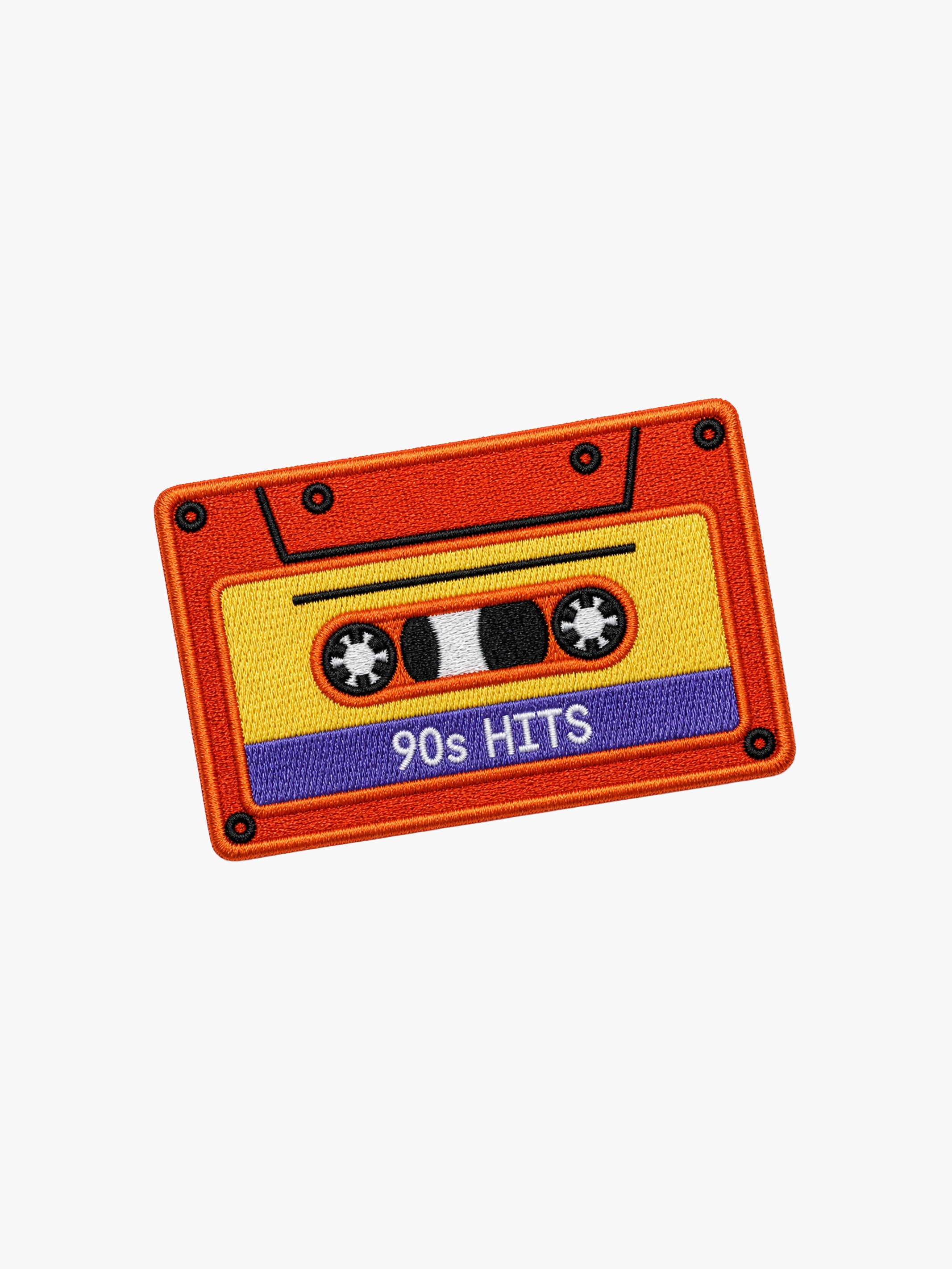 Embroidered Cassette Tape patch with hook-and-loop backing