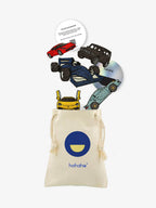 Fast Lane patch set with a reusable Hahaha drawstring bag