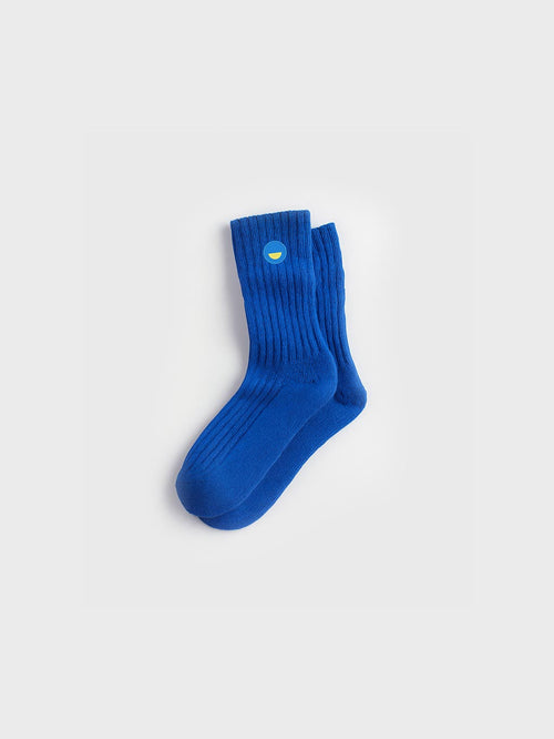Hahaha organic cotton kids blue half-crew socks 3-pack, made in Los Angeles
