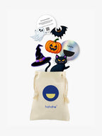 Spooky Halloween patch set with a reusable Hahaha drawstring bag