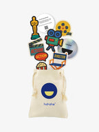 Little Director patch set with a reusable Hahaha drawstring bag