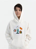 Kid wearing the American Spirit patch set on a Hahaha tee