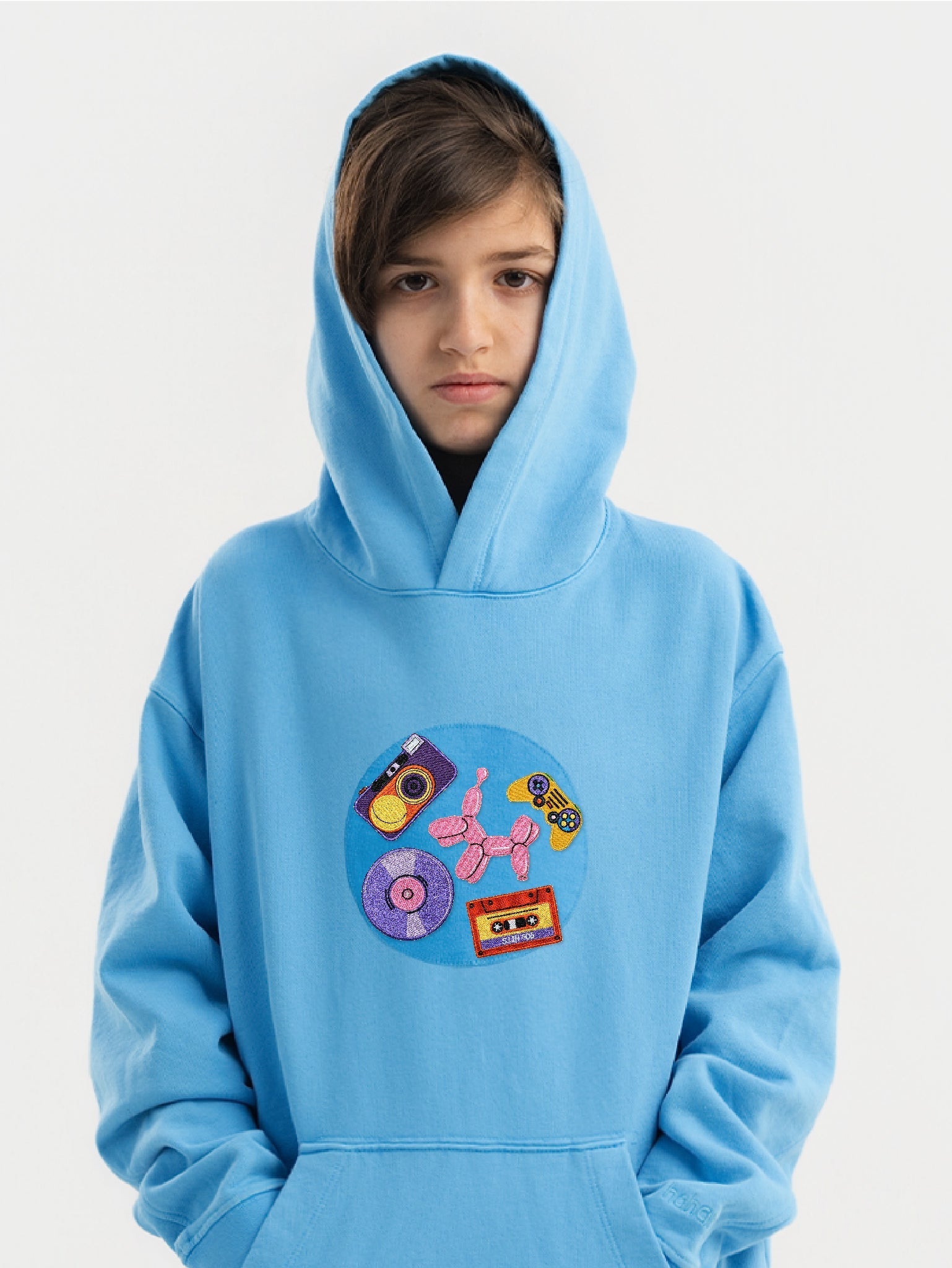 90s Kids Patch Set worn on a kids hoodie