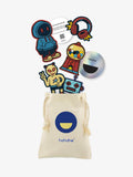 Retro Future collectible patch set in Hahaha branded drawstring bag for kids hoodie customization
