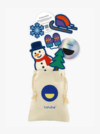 Snowy Winter patch set with a reusable Hahaha drawstring bag