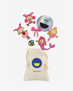 Ella and the Bee patch set with a reusable Hahaha drawstring bag