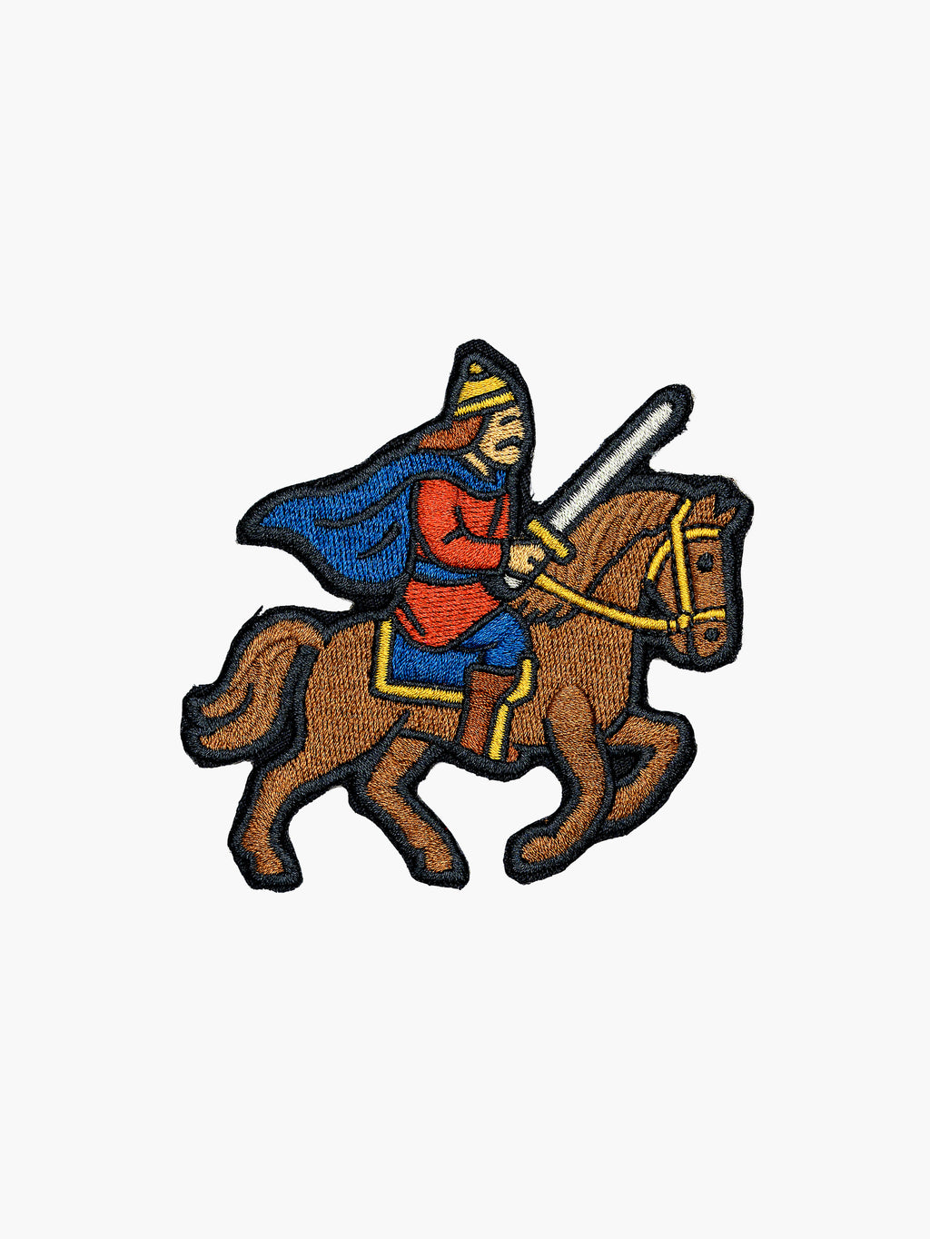 Embroidered Warrior on Horseback patch with hook-and-loop backing