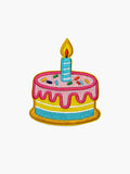 Embroidered Birthday Cake patch with hook-and-loop backing