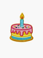 Embroidered Birthday Cake patch with hook-and-loop backing