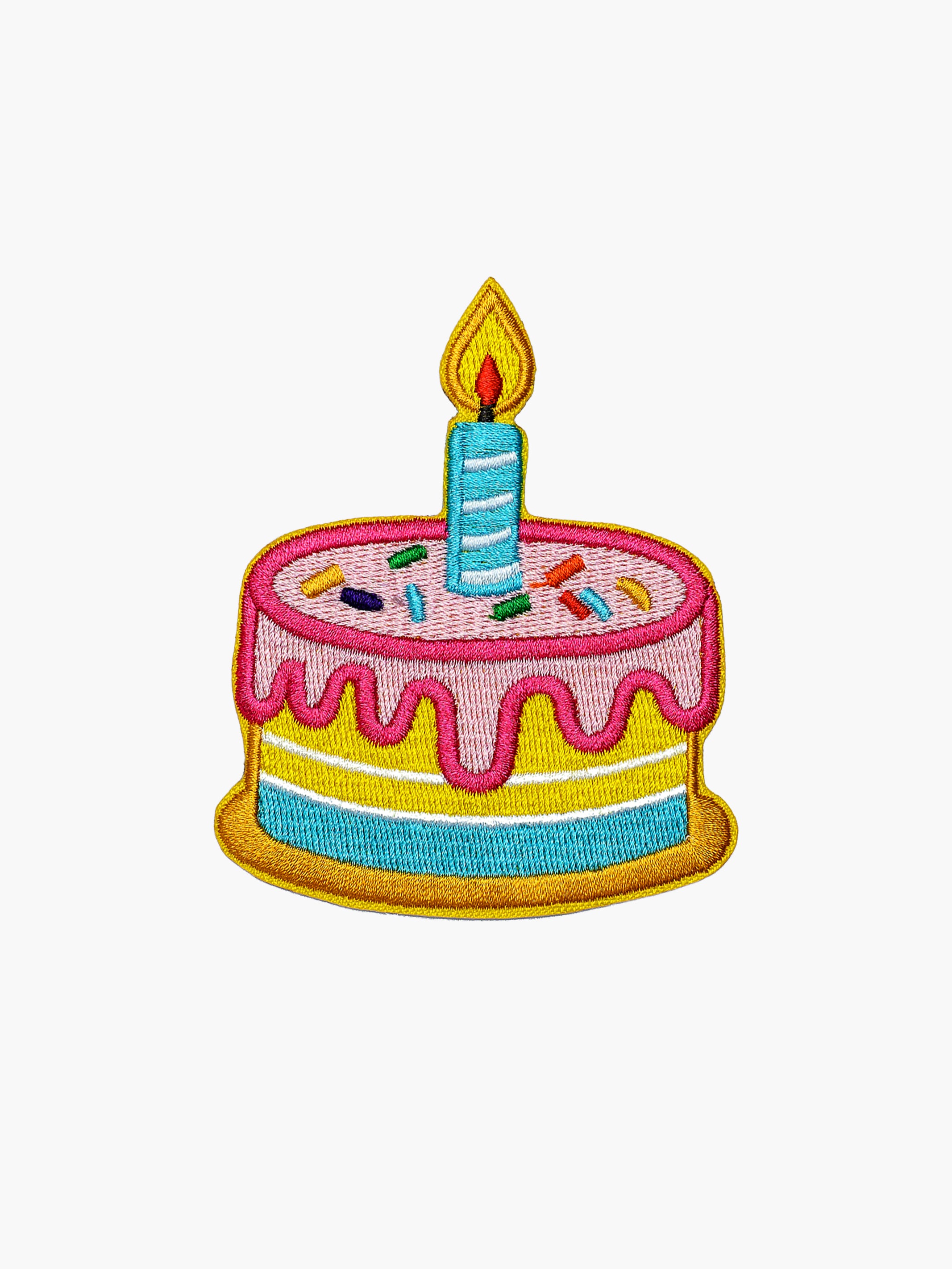 Embroidered Birthday Cake patch with hook-and-loop backing