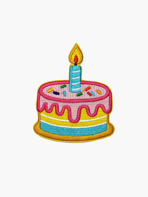 Embroidered Birthday Cake patch with hook-and-loop backing