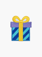 Embroidered Gift Box patch with hook-and-loop backing