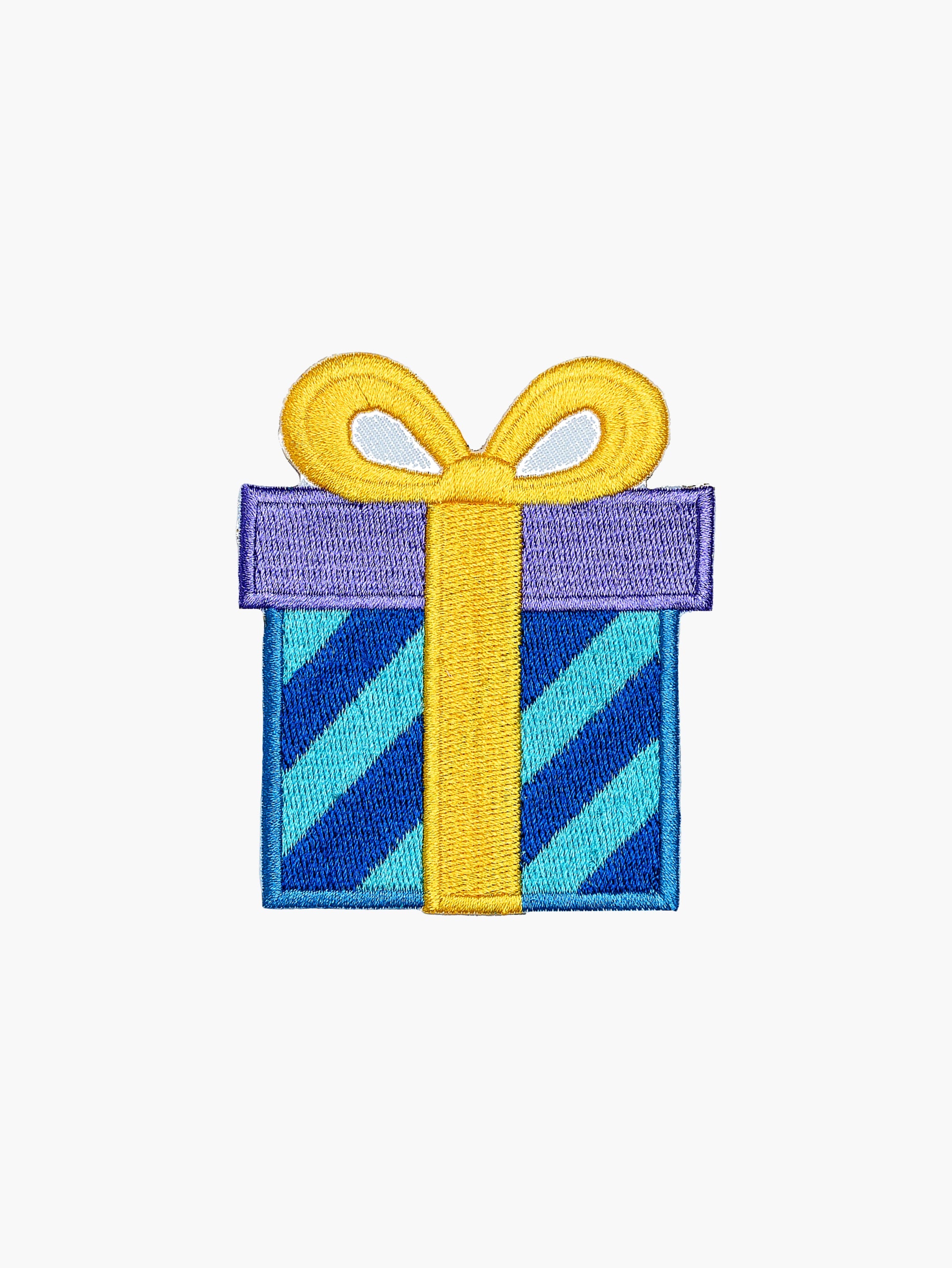 Embroidered Gift Box patch with hook-and-loop backing