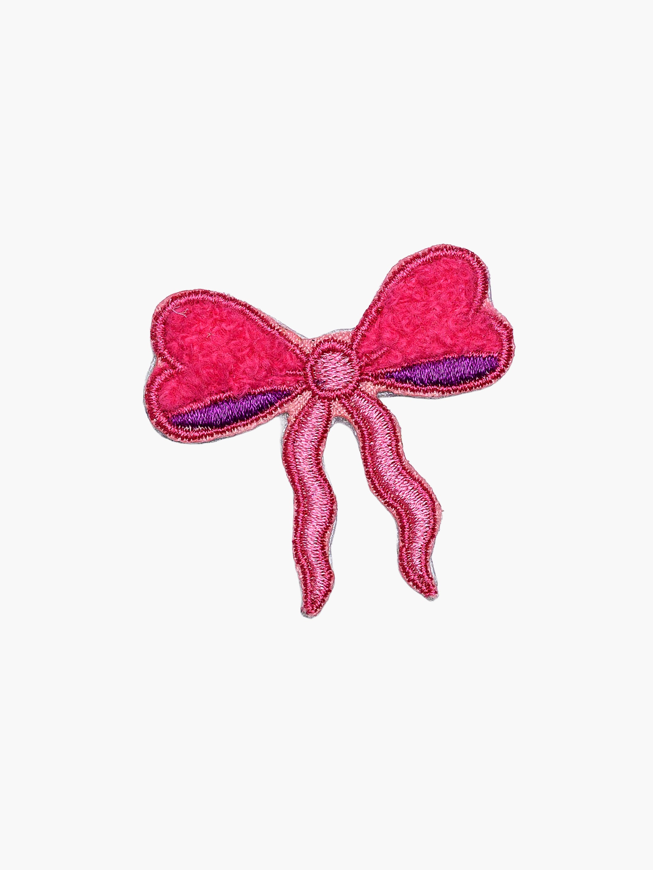 Embroidered Pink Bow patch with hook-and-loop backing