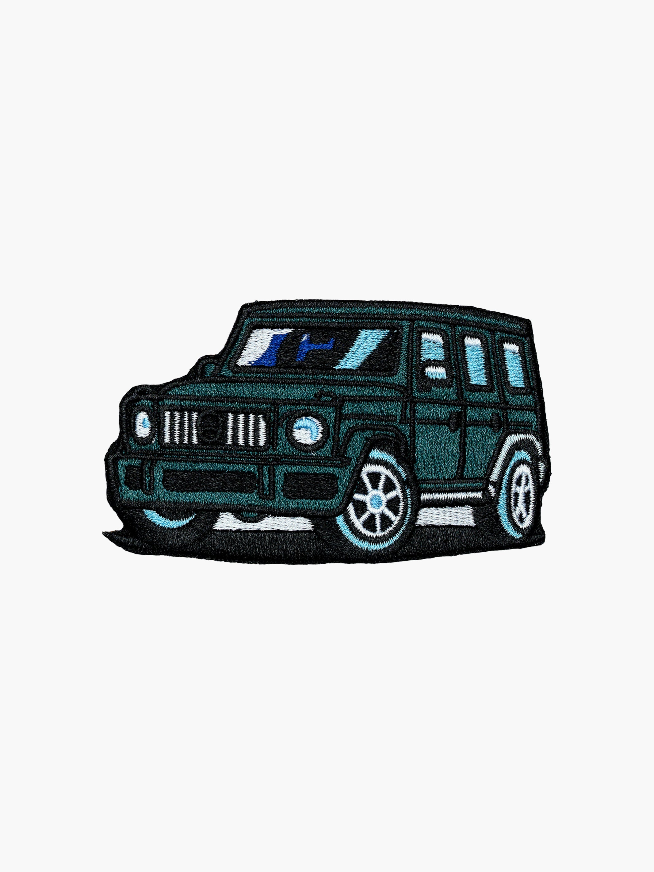 Embroidered Green SUV patch with hook-and-loop backing