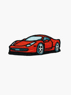 Embroidered Red Sports Car patch with hook-and-loop backing