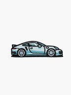 Embroidered Silver Sports Car patch with hook-and-loop backing