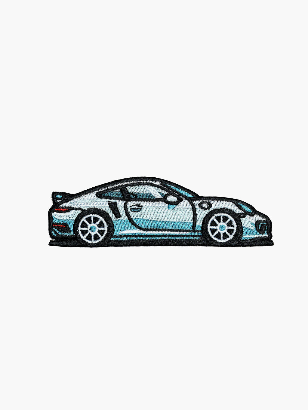 Embroidered Silver Sports Car patch with hook-and-loop backing