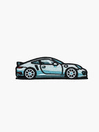 Embroidered Silver Sports Car patch with hook-and-loop backing