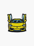 Embroidered Yellow Supercar patch with hook-and-loop backing