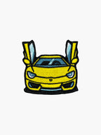 Embroidered Yellow Supercar patch with hook-and-loop backing
