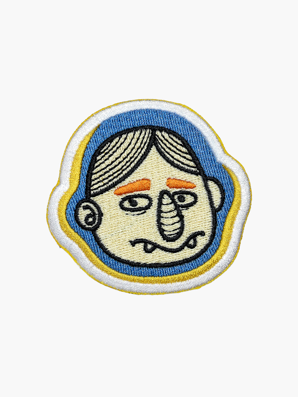Embroidered Scowling Head patch with hook-and-loop backing