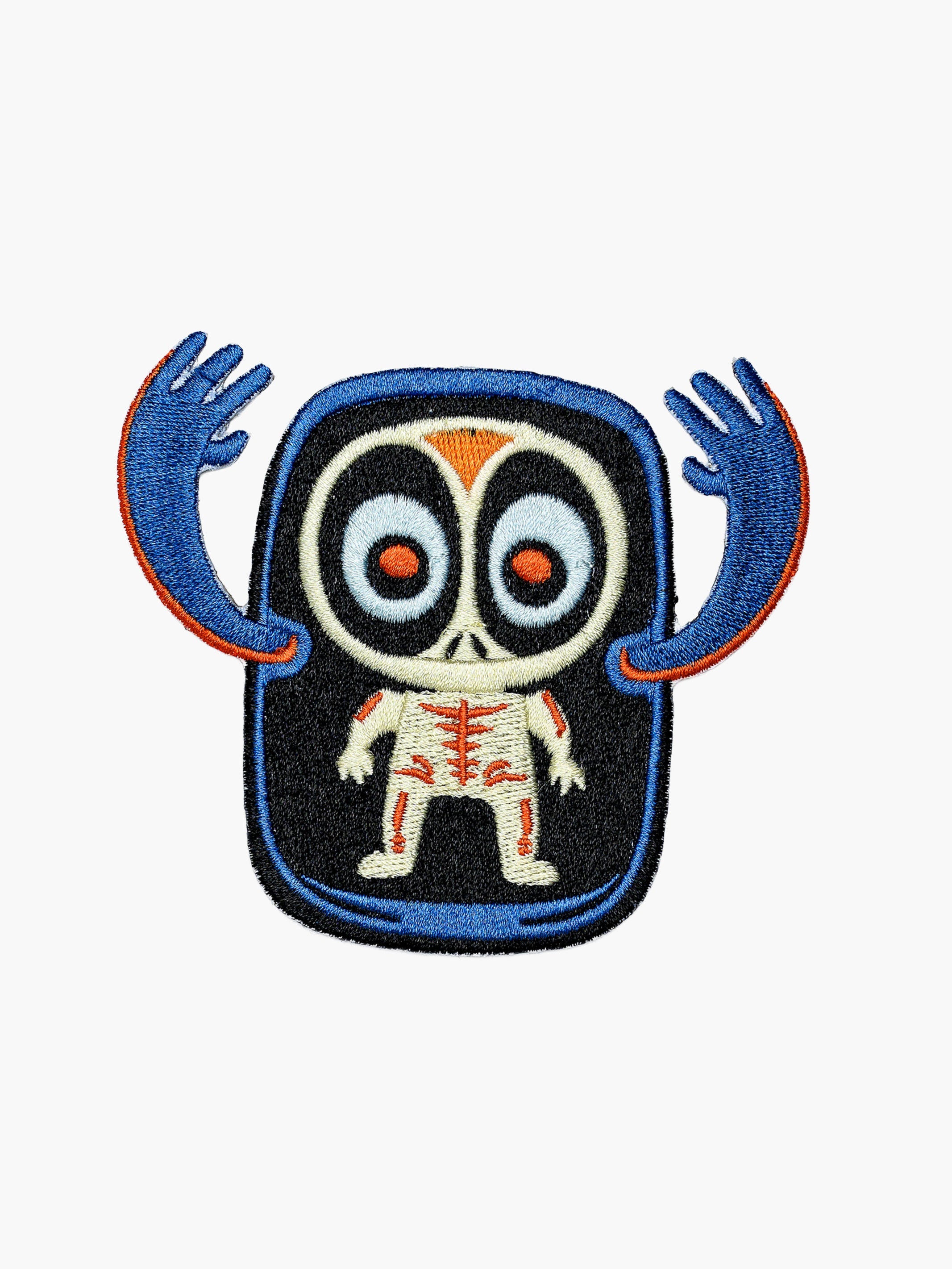 Embroidered Skeleton Monster patch with hook-and-loop backing