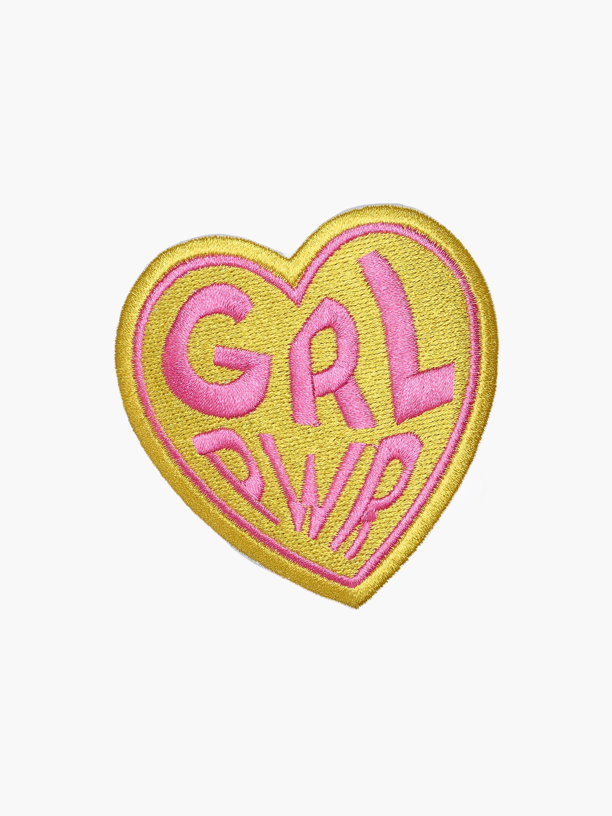 Embroidered GRL PWR Heart patch with hook-and-loop backing