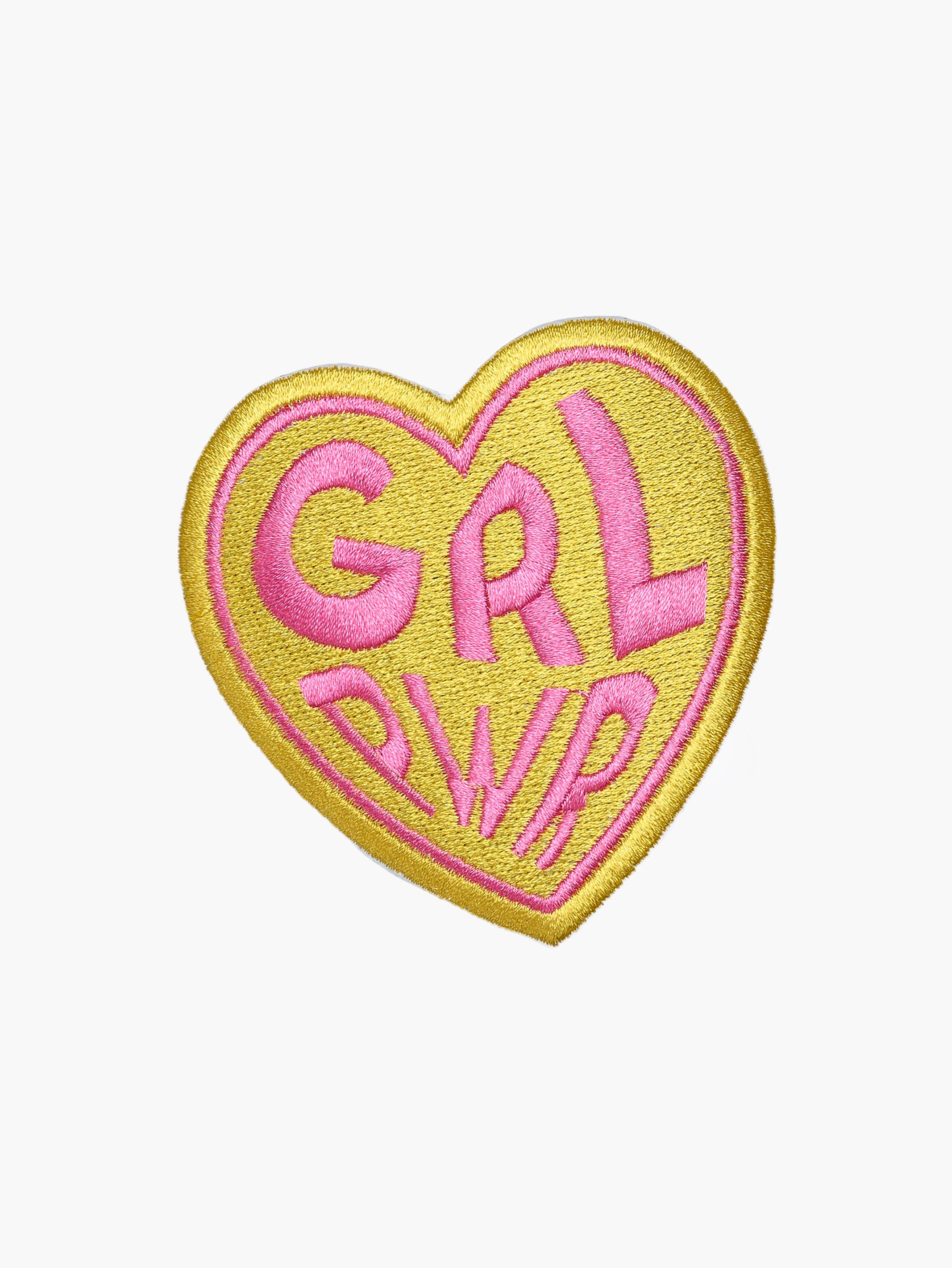 Embroidered GRL PWR Heart patch with hook-and-loop backing