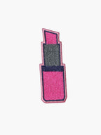 Embroidered Lipstick Tube patch with hook-and-loop backing