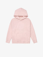 Dirty Pink GOTS organic cotton kids hoodie with swappable circular patch zone, flat front view on ghost mannequin