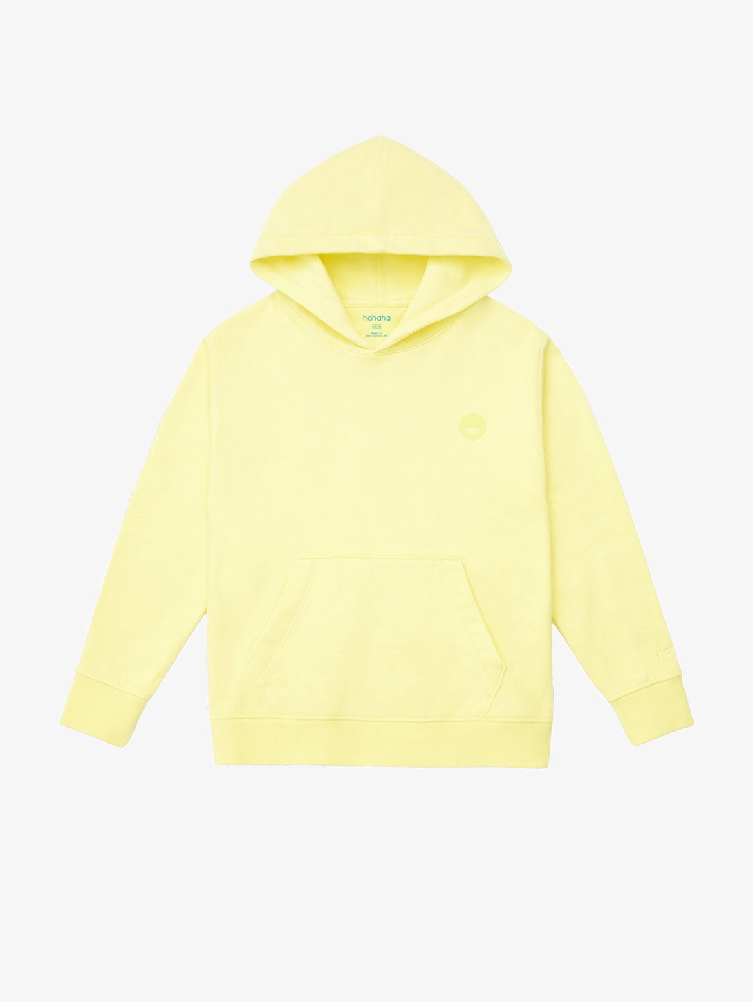 Light Yellow GOTS organic cotton kids hoodie, flat front view on ghost mannequin