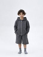 Stone Grey Organic Cotton Kids Zip-Up Jacket - Essential