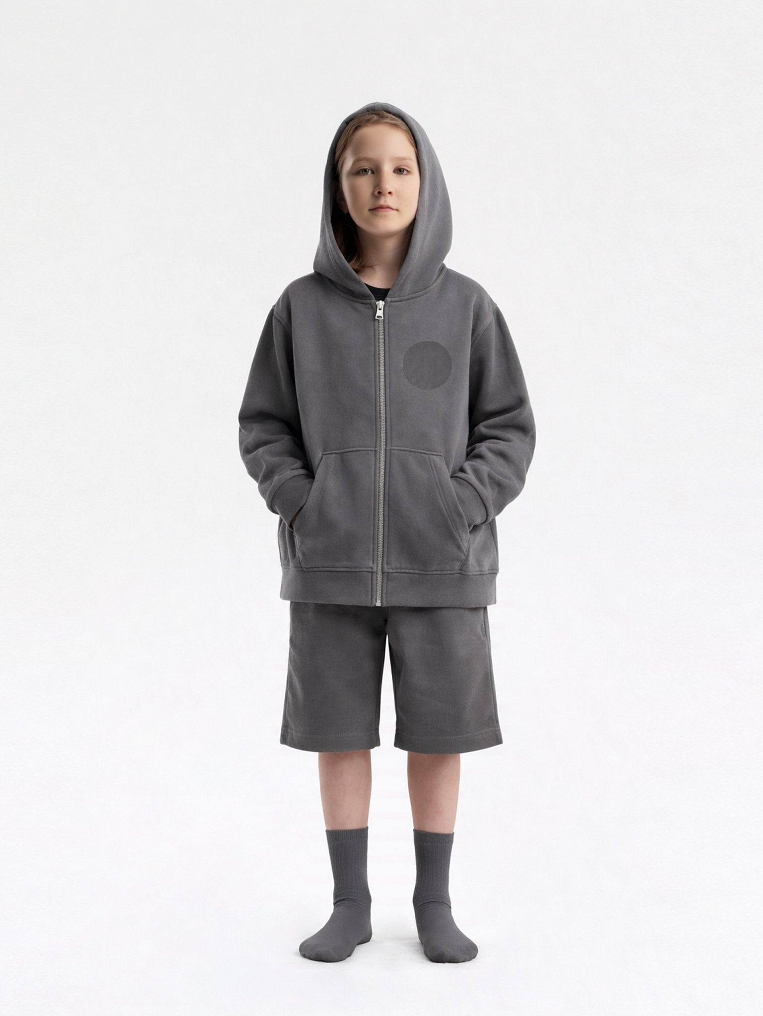 Stone Grey Organic Cotton Kids Zip-Up Jacket - Customizable