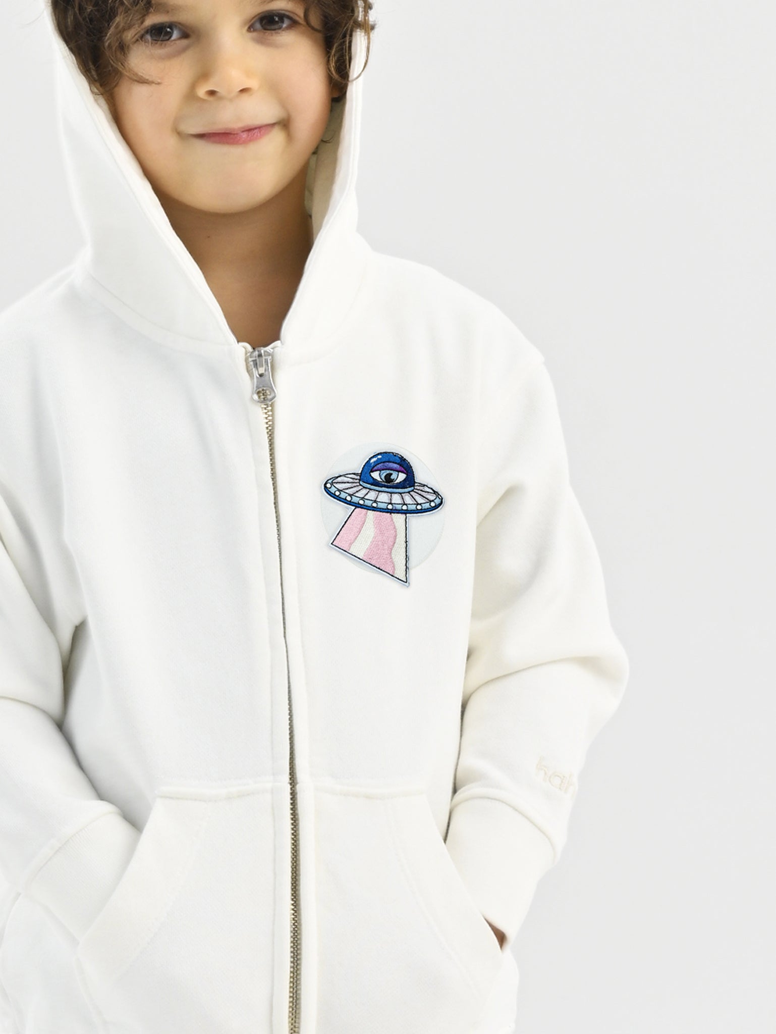 Off-White Organic Cotton Kids Zip-Up Jacket - Customizable