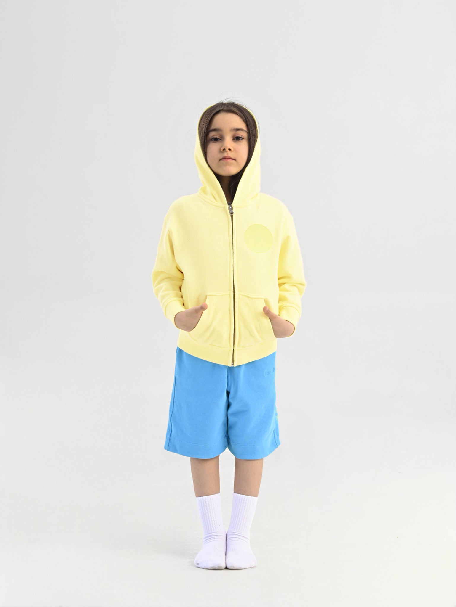 Light Yellow Organic Cotton Kids Zip-Up Jacket - Customizable