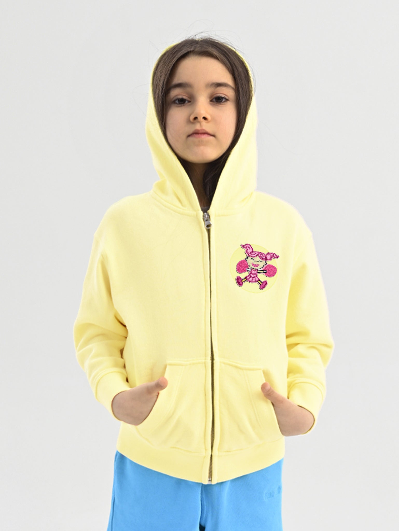 Light Yellow Organic Cotton Kids Zip-Up Jacket - Customizable