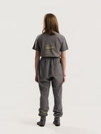 Back view of stone grey Hahaha GOTS certified organic cotton kids jogger pants