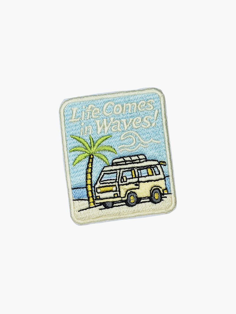 Embroidered Life Comes In Waves patch with hook-and-loop backing