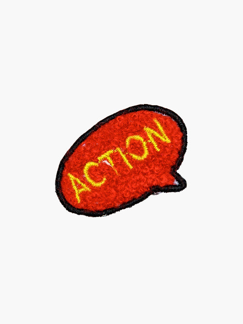 Embroidered Action Speech Bubble patch with hook-and-loop backing
