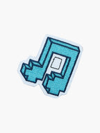 Embroidered Blue Pixel Dino patch with hook-and-loop backing