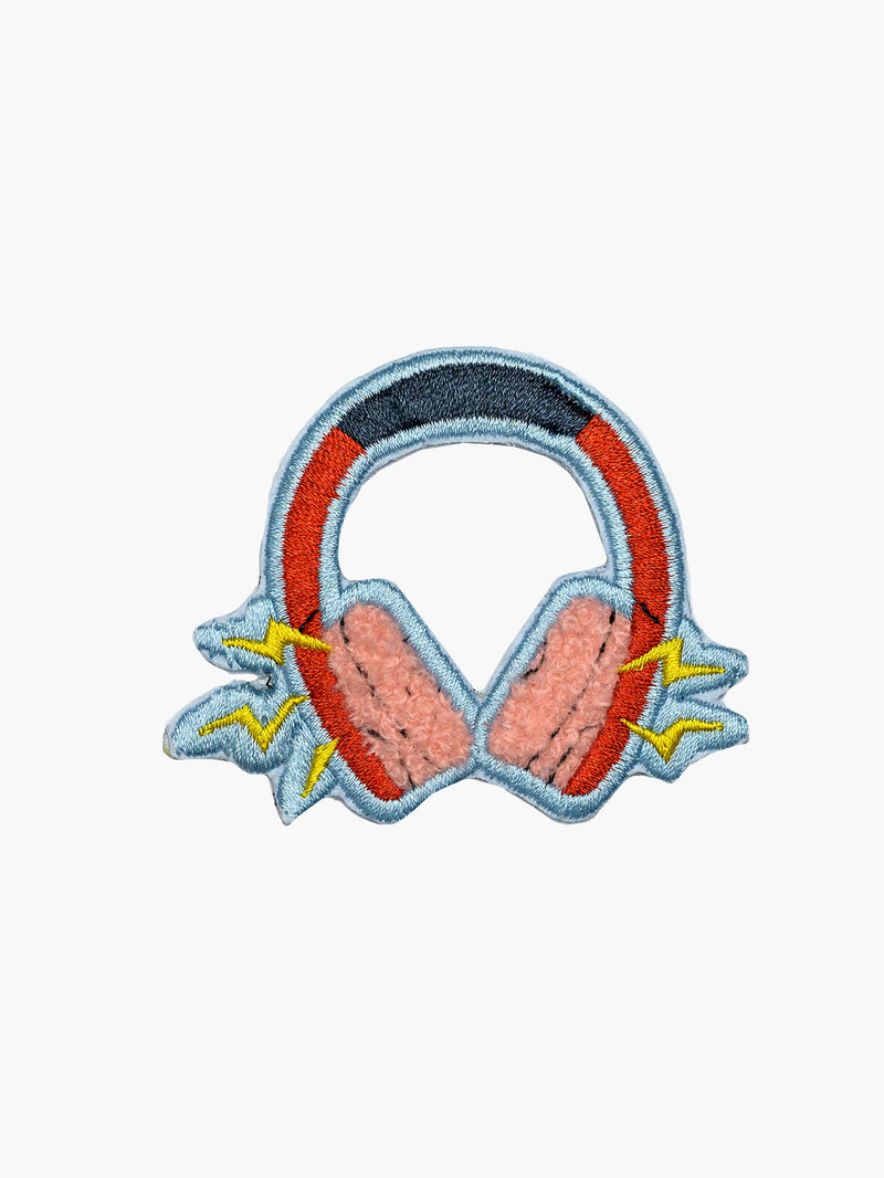 Embroidered Lightning Headphones patch with hook-and-loop backing