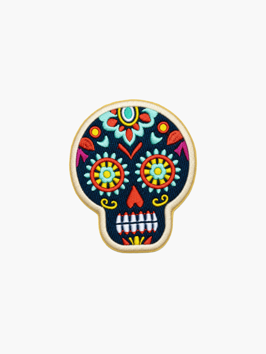 Embroidered Sugar Skull patch with hook-and-loop backing